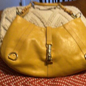 Banana Republic Yellow Genuine Cow Leather Purse - Bamboo Handle  lock on front